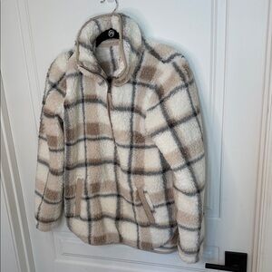 Abercrombie & Fitch Plaid Teddy Jacket - Cream and Tan